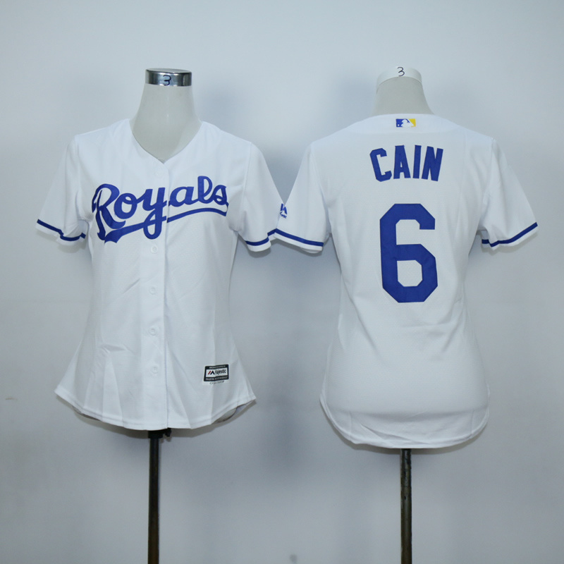 Women Kansas City Royals #6 Cain White MLB Jerseys->women mlb jersey->Women Jersey